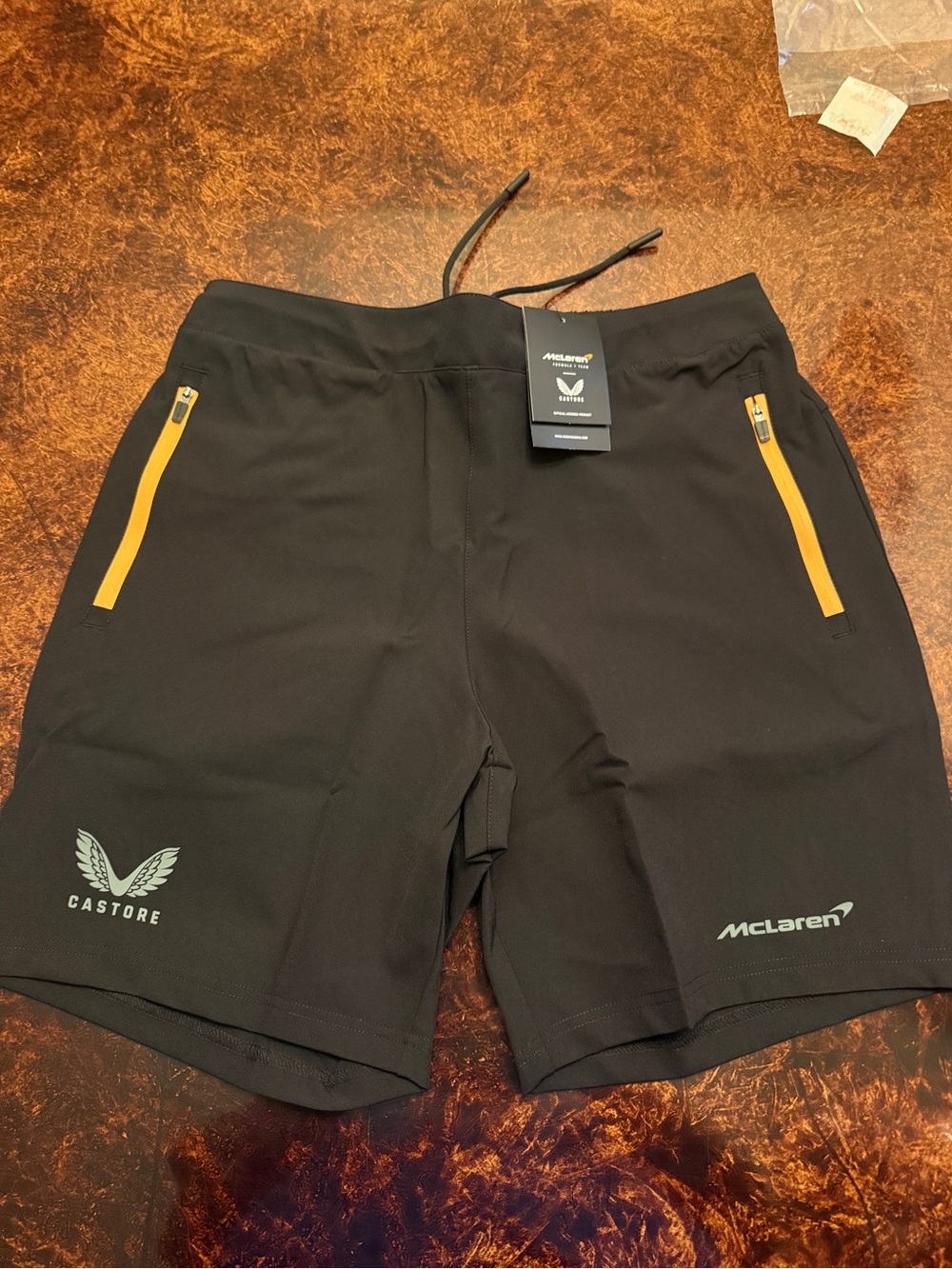 McLaren Black Athletic Shorts with orange Zip Details
